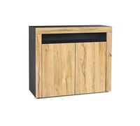Vladon Buffet Valencia, Commode avec 2 Portes et 1 Compartiment Ouvert, Noir Mat/chêne Nature/chêne Nature (108 x 92 x 40 cm)