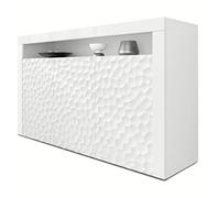 Vladon Buffet Valencia, Commode avec 3 Portes et 1 Compartiment Ouvert, Blanc Mat/Blanc Haute Brillance Calypso Structure 3D/Blanc Haute Brillance (155 x 92 x 40 cm)