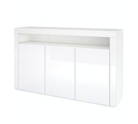 Vladon Buffet Valencia, Commode avec 3 Portes et 1 Compartiment Ouvert, Blanc Mat/Blanc Haute Brillance/Blanc Haute Brillance (155 x 92 x 40 cm)