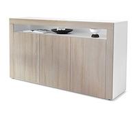 Vladon Buffet Valencia, Commode avec 3 Portes et 1 Compartiment Ouvert, Blanc Mat/chêne Brut/chêne Brut (155 x 92 x 40 cm)