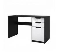 Vladon Bureau Logan, Petit Bureau avec 2 tiroirs et d’Une Porte, Noir Mat/Blanc Haute Brillance (129 x 76 x 60 cm)