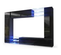 Vladon Combinaison murale Mirage, Corps en Noir mat - Façades en Noir haute brillance avec l'éclairage LED