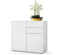 Vladon Commode Buffet Ben, Corps en Blanc mat - Façades en Blanc haute brillance