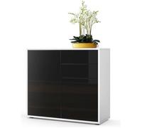 Vladon Commode Buffet Ben, Corps en Blanc mat - Façades en Noir haute brillance