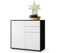 Vladon Commode Buffet Ben, Corps en Noir mat - Façades en Blanc mat