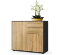 Vladon Commode Buffet Ben, Corps en Noir mat - Façades en Chêne Nature