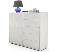 Vladon Commode Buffet Ben V2, Corps en Blanc mat - Façades en Blanc haute brillance