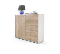 Vladon Commode Buffet Ben V2 Corps en Blanc mat - Façades en Chêne Nordique