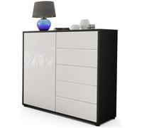 Vladon Commode Buffet Ben V2, Corps en Noir mat - Façades en Blanc haute brillance