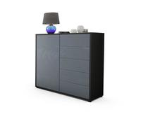 Vladon Commode Buffet Ben V2, Corps en Noir mat - Façades en Gris haute brillance