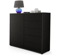 Vladon Commode Buffet Ben V2, Corps en Noir mat - Façades en Noir mat