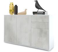 Vladon Commode Buffet Ben V3 Corps en Blanc mat - Façades en Aspect Béton Oxyde