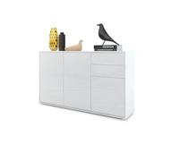 Vladon Commode Buffet Ben V3, Corps en Blanc mat - Façades en Blanc haute brillance