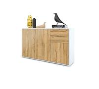 Vladon Commode Buffet Ben V3, Corps en Blanc mat - Façades en Chêne Nature