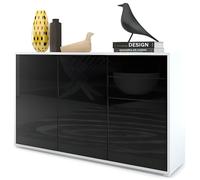 Vladon Commode Buffet Ben V3, Corps en Blanc mat - Façades en Noir haute brillance