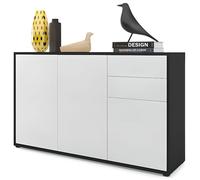 Vladon Commode Buffet Ben V3, Corps en Noir mat - Façades en Blanc haute brillance