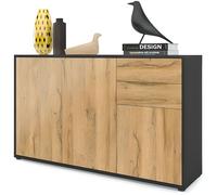 Vladon Commode Buffet Ben V3, Corps en Noir mat - Façades en Chêne Nature