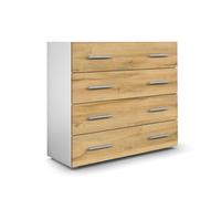 Vladon Commode buffet Pavos, Corps en Blanc mat - Façades en Chêne Nature