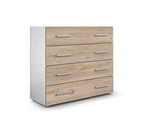 Vladon Commode buffet Pavos, Corps en Blanc mat - Façades en Chêne Nordique