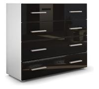 Vladon Commode buffet Pavos en Blanc mat - Noir haute brillance