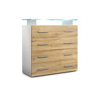 Vladon Commode buffet Pavos V2, Corps en Blanc mat - Façades en Chêne Nature
