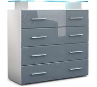Vladon Commode buffet Pavos V2, Corps en Blanc mat - Façades en Gris haute brillance