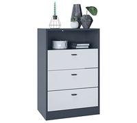 Vladon Commode Buffet Pino V2, avec 3 tiroirs & 1 Compartiment Ouvert, Anthracite Mat/Blanc Mat sans LED (56 x 86,5 x 36 cm)