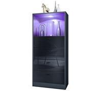 Vladon Commode Buffet Pino V3, avec 4 tiroirs & 1 Compartiment Ouvert, Anthracite Mat/Noir Haute Brillance avec éclairage LED RVB (56 x 125 x 36 cm)