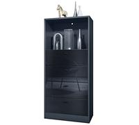 Vladon Commode Buffet Pino V3, avec 4 tiroirs & 1 Compartiment Ouvert, Anthracite Mat/Noir Haute Brillance sans LED (56 x 125 x 36 cm)