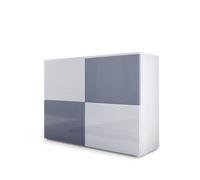 Vladon Commode buffet Rova en Blanc mat - Blanc haute brillance - Gris haute brillance