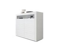 Vladon Commode Buffet Valencia, Corps en Blanc mat - Façades en Blanc haute brillance Harmony avec une structure 3D fraisée