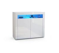 Vladon Commode buffet Valencia en Blanc mat - Blanc haute brillance - Blanc haute brillance