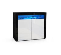 Vladon Commode buffet Valencia en Noir mat - Blanc haute brillance - Noir haute brillance