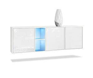 Vladon Commode Cuba - Blanc Mat/Blanc Haute Brillance y Compris LED - Buffet Moderne pour Votre Salon - (LxHxP) 182x53x35 cm