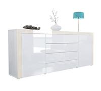 Vladon Commode La Paz - Fabriquée en Allemagne - Corps en blanc brillant/façade en blanc brillant avec cadre en crème brillante