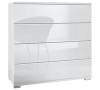 Vladon Commode Pavos V3, Buffet avec 4 tiroirs Blanc Mat/Blanc Haute Brillance (76 x 76 x 35 cm)