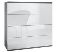 Vladon Commode Suspendue Pavos V3, Buffet avec 4 tiroirs Anthracite Mat/Blanc Haute Brillance (76 x 76 x 35 cm)