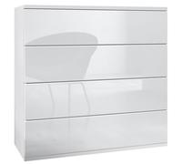 Vladon Commode Suspendue Pavos V3, Buffet avec 4 tiroirs Blanc Mat/Blanc Haute Brillance (76 x 76 x 35 cm)