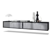 Vladon Ensemble de 2 set meuble TV Lana 100 armoire murale lowboard 100 x 29 x 37 cm en noir mat, façades en Aspect Béton Oxyde