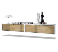 Vladon Ensemble de 2 Set Meuble TV Lana 100, lowboards de 100 x 29 x 37 cm chacun avec Beaucoup d'espace de Rangement, Caisson en Blanc Mat, façades en Chêne Nature