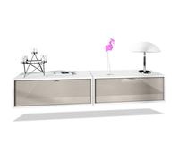 Vladon Ensemble de 2 set meuble TV Lana 80 murale lowboard 80 x 29 x 37 cm, caisson en blanc, façades en Gris sable haute brillance