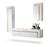 Vladon Ensemble de Meubles de Bains Aloha, Corps en Blanc Mat/Façades en Blanc Haute Brillance avec Un décor en Chêne Nature