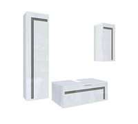 Vladon Ensemble de Meubles de Bains Aloha V2, Corps en Blanc Mat, Façades en Blanc Haute Brillance avec Un décor en Gris Haute Brillance