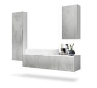 Vladon Ensemble de Meubles de Bains Beach, Corps en Blanc Mat/Façades en Aspect béton oxyde-Optique avec Vasque à Poser
