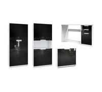 Vladon Ensemble de meubles de bureau Armoire Commode Rangement Logan- Corps en Blanc mat - Façades en Noir haute brillance