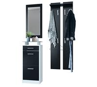Vladon Ensemble de Meubles d'entrée Loret V2 Mini, Corps en Blanc Mat/Façades en Noir Mat
