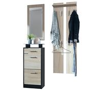 Vladon Ensemble de Meubles d'entrée Loret V2 Mini, Corps en Noir Mat/Façades en Chêne Brut