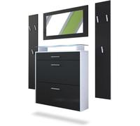 Vladon Ensemble de meubles d'entrée Malea en Blanc mat - Noir mat