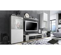 Vladon Ensemble de Salon Movie Comprenant 1 Meuble Bas TV, 2 vitrines et 1 étagère, Blanc Mat/Aspect Béton Oxyde, (Dimensions totales : 300 x 190 x 39 cm)