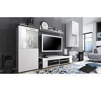 Vladon Ensemble de Salon Movie Comprenant 1 Meuble Bas TV, 2 vitrines et 1 étagère, Blanc Mat/Blanc Haute Brillance, (Dimensions totales : 300 x 190 x 39 cm)